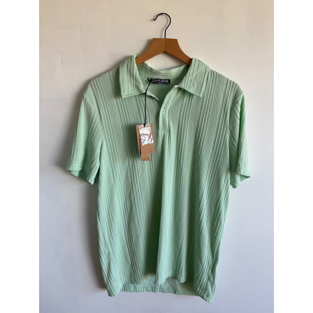 PJ Paul Jones Mens Mint Green Pleated Pastel Short Sleeve Polo Shirt Small NWT